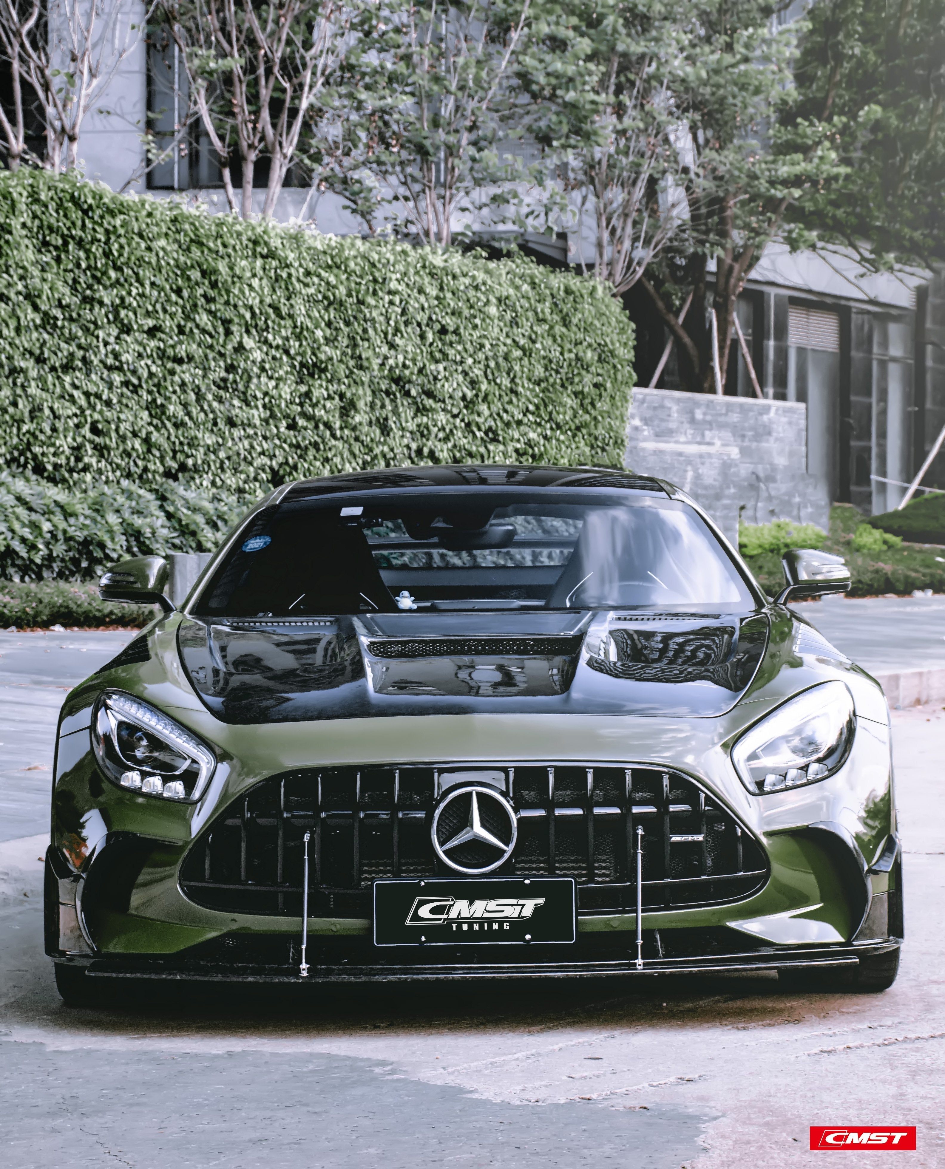 CMST Carbon Fiber Clear View Tempered Glass Transparent Hood Black Series Style for Mercedes Benz C190 AMG GT GTS GTC GTR