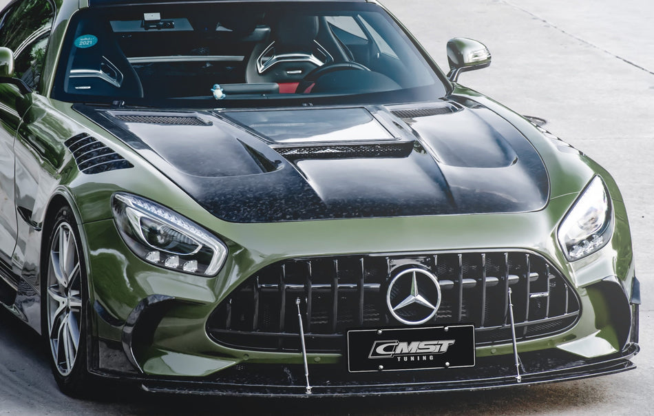CMST Carbon Fiber Clear View Tempered Glass Transparent Hood Black Series Style for Mercedes Benz C190 AMG GT GTS GTC GTR