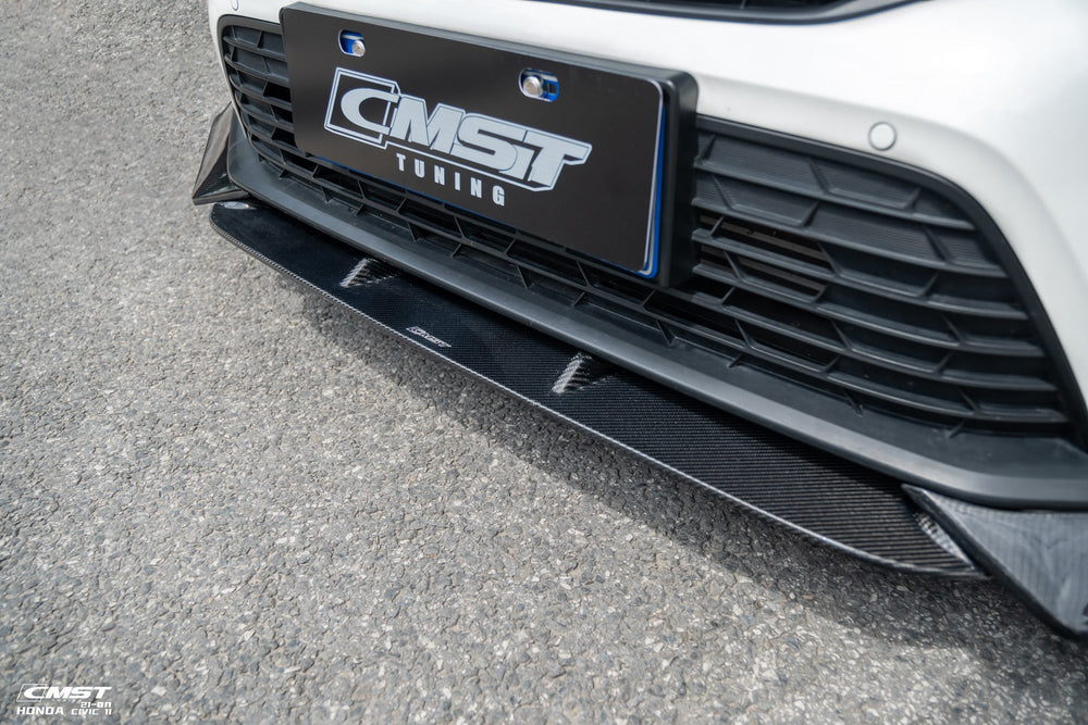 Carbon Fiber Look Front Bumper Lip Splitter Kit W/ Strut Rods For Honda Civic