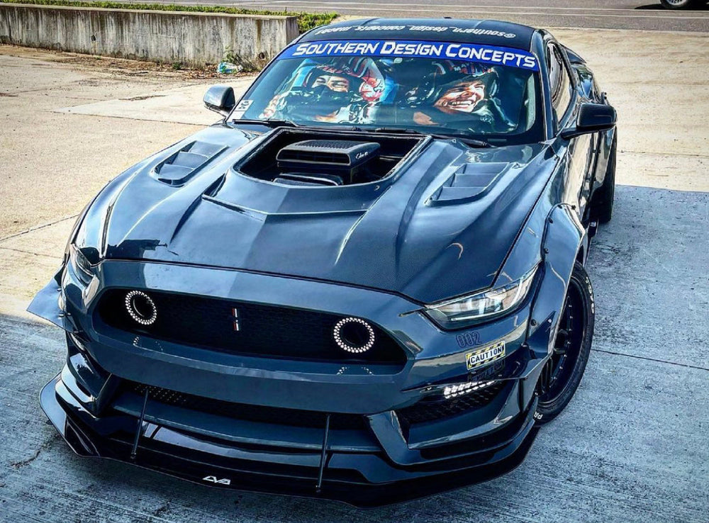 CMST Carbon Fiber Glass Transparent Hood Stage 2 ( Raised 2 inches ) for Ford Mustang S550.1 2015- 2017