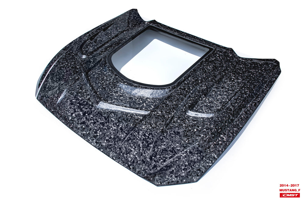 CMST Carbon Fiber Glass Transparent Hood Stage 2 ( Raised 2 inches ) for Ford Mustang S550.1 2015- 2017