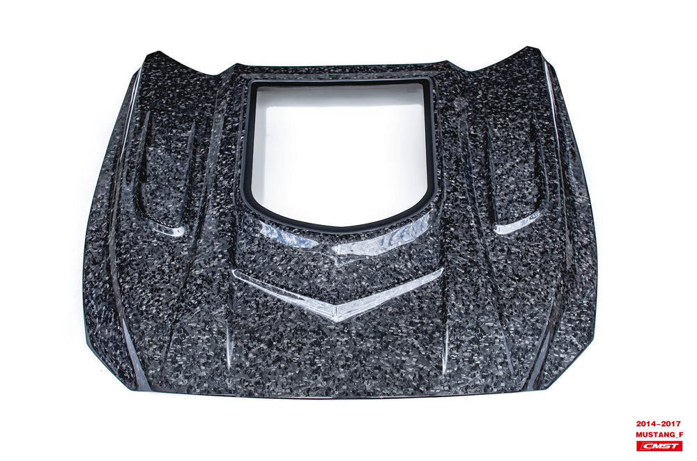 CMST Carbon Fiber Glass Transparent Hood Stage 2 ( Raised 2 inches ) for Ford Mustang S550.1 2015- 2017