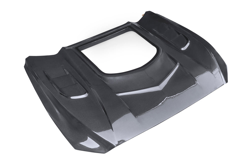 CMST Carbon Fiber Glass Transparent Hood Stage 2 ( Raised 2 inches ) for Ford Mustang S550.1 2015- 2017