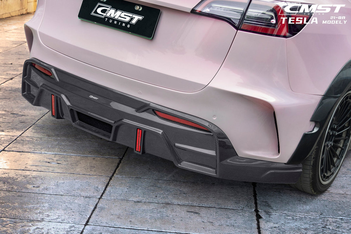 CMST Carbon Fiber Rear Diffuser Ver.4 with tow hook access for Tesla Model Y