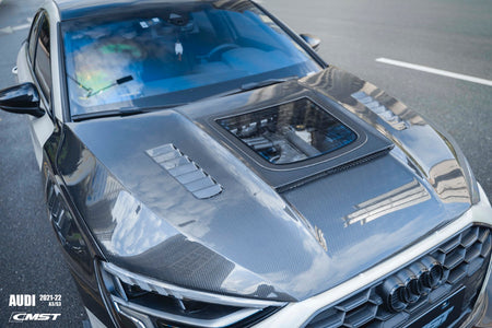 CMST Tempered Glass Transparent Carbon Fiber Hood Bonnet Ver.1 for Audi RS3 S3 A3 8Y 2021-ON