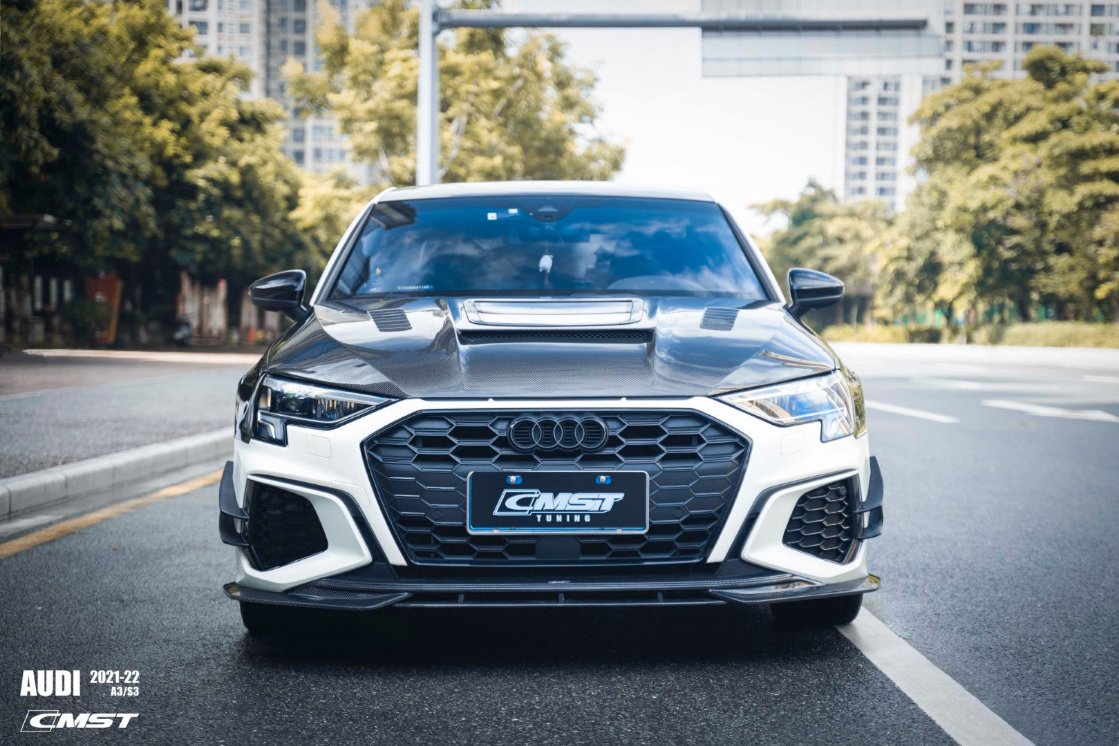 CMST Tempered Glass Transparent Carbon Fiber Hood Bonnet Ver.1 for Audi RS3 S3 A3 8Y 2021-ON