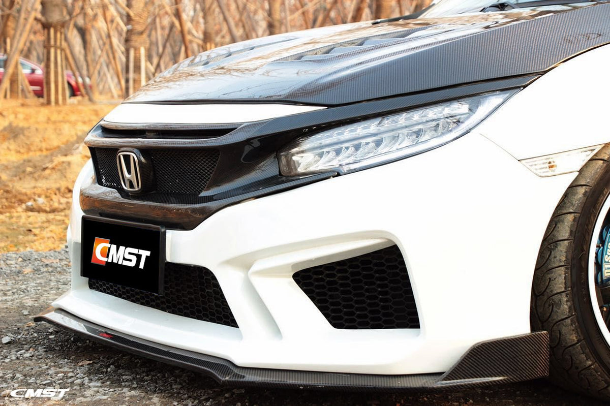 CMST Carbon Fiber Front Grill & Eye Lid Eyebrows for Honda 10th Gen Civic