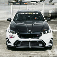 SOOQOO BMW M5 G90 carbon fibre hood - rear three-quarter view