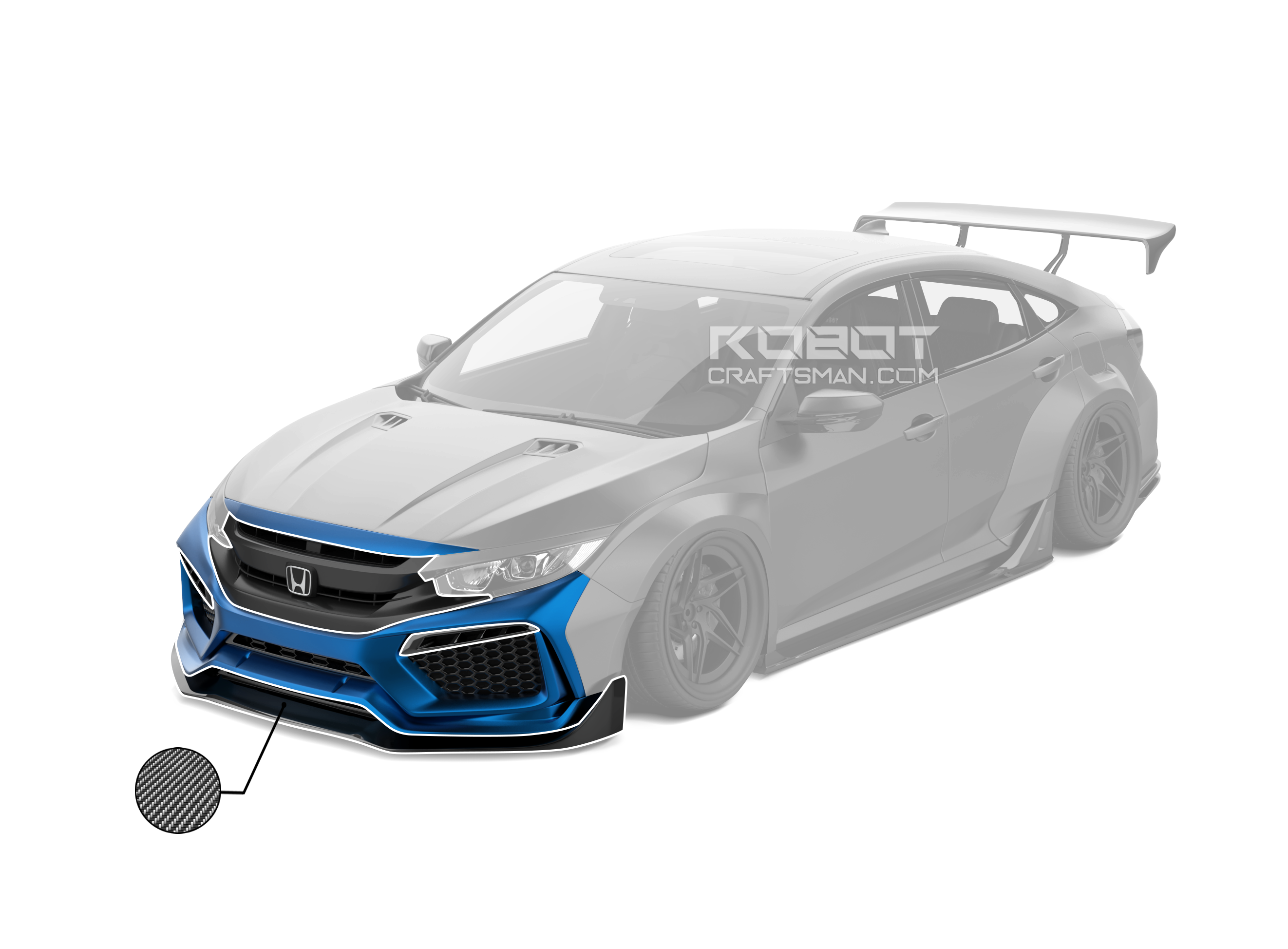 Robot Carbon Fiber Front Bumper & Front Lip For Honda Civic 10th Gen FK7
