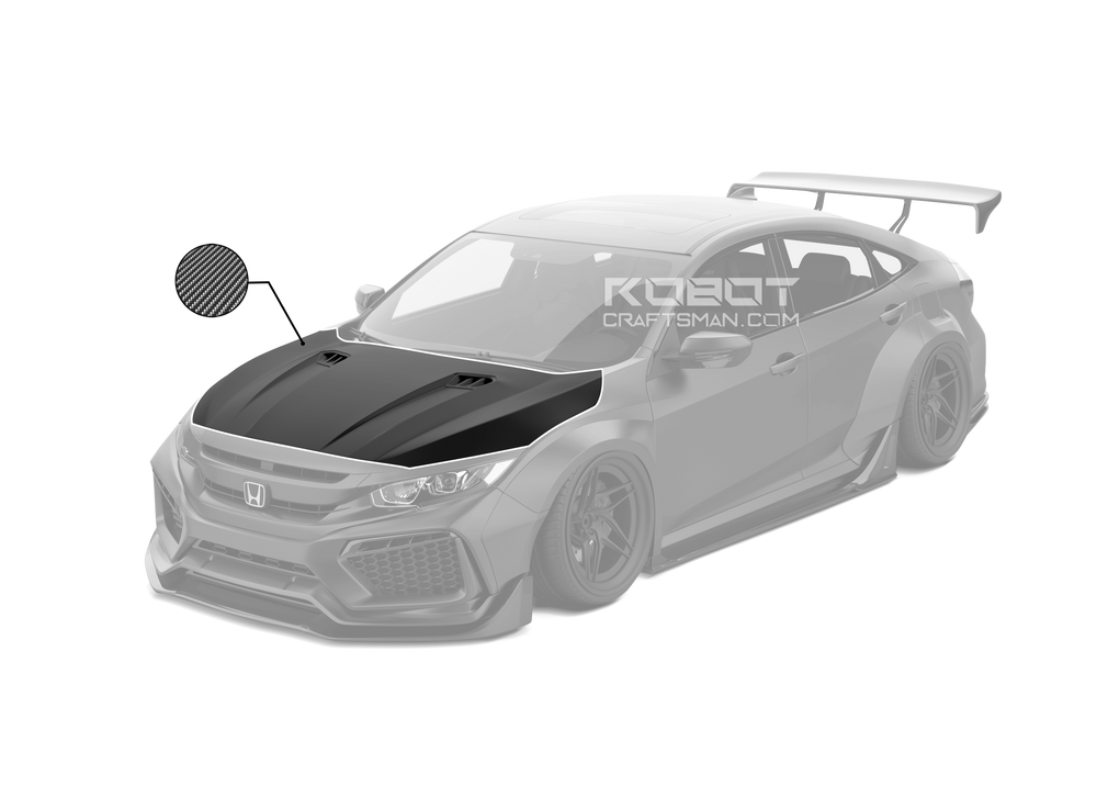 Robot Carbon Fiber Hood Bonnet For Honda Civic 10th Gen Sedan Coupe SI FK7 Hatchback