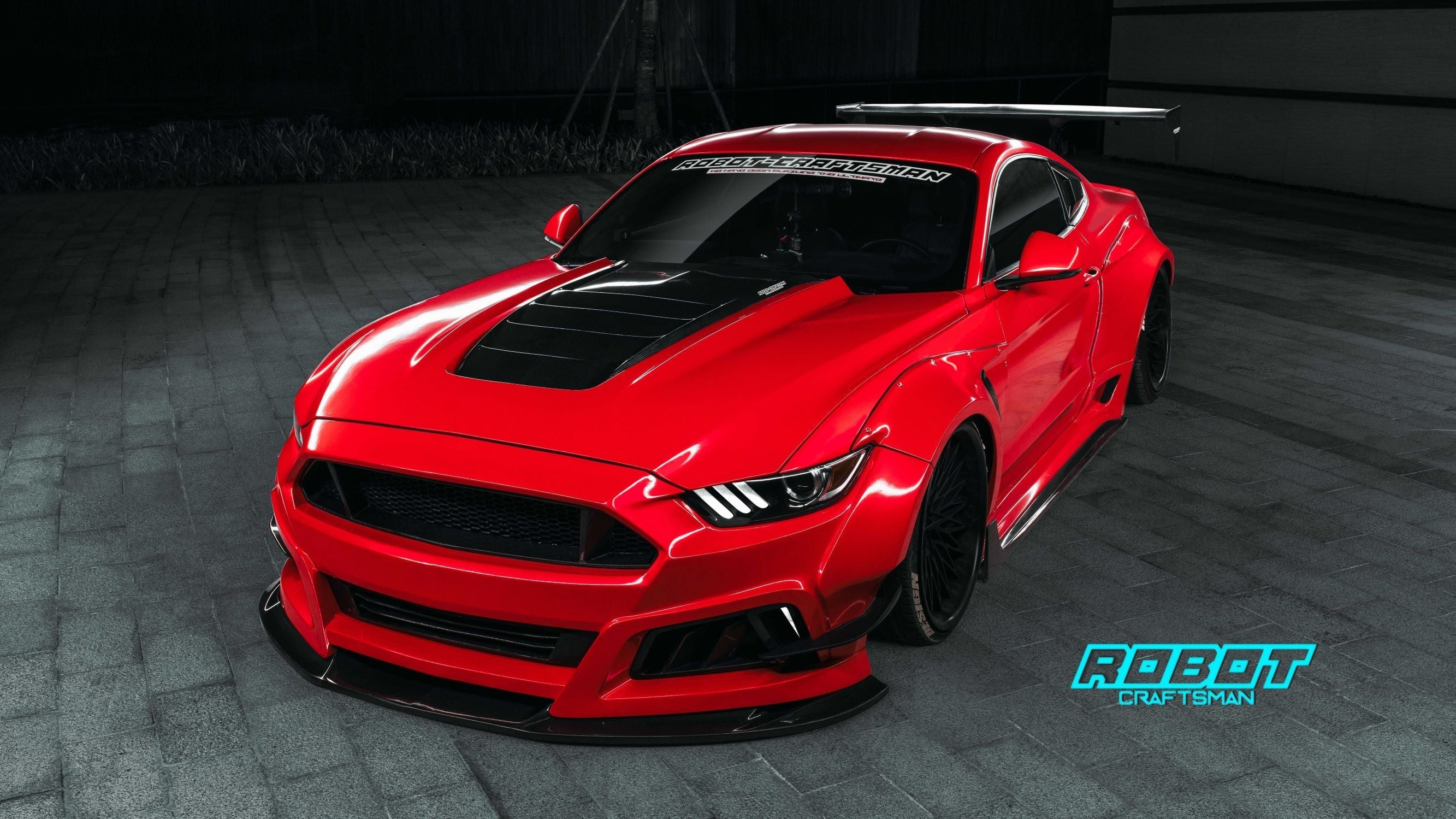 Robot Ver.2 FRP or Carbon Fiber "STORM" Hood Bonnet For Ford Mustang S550 S550.1 2015 2016 2017