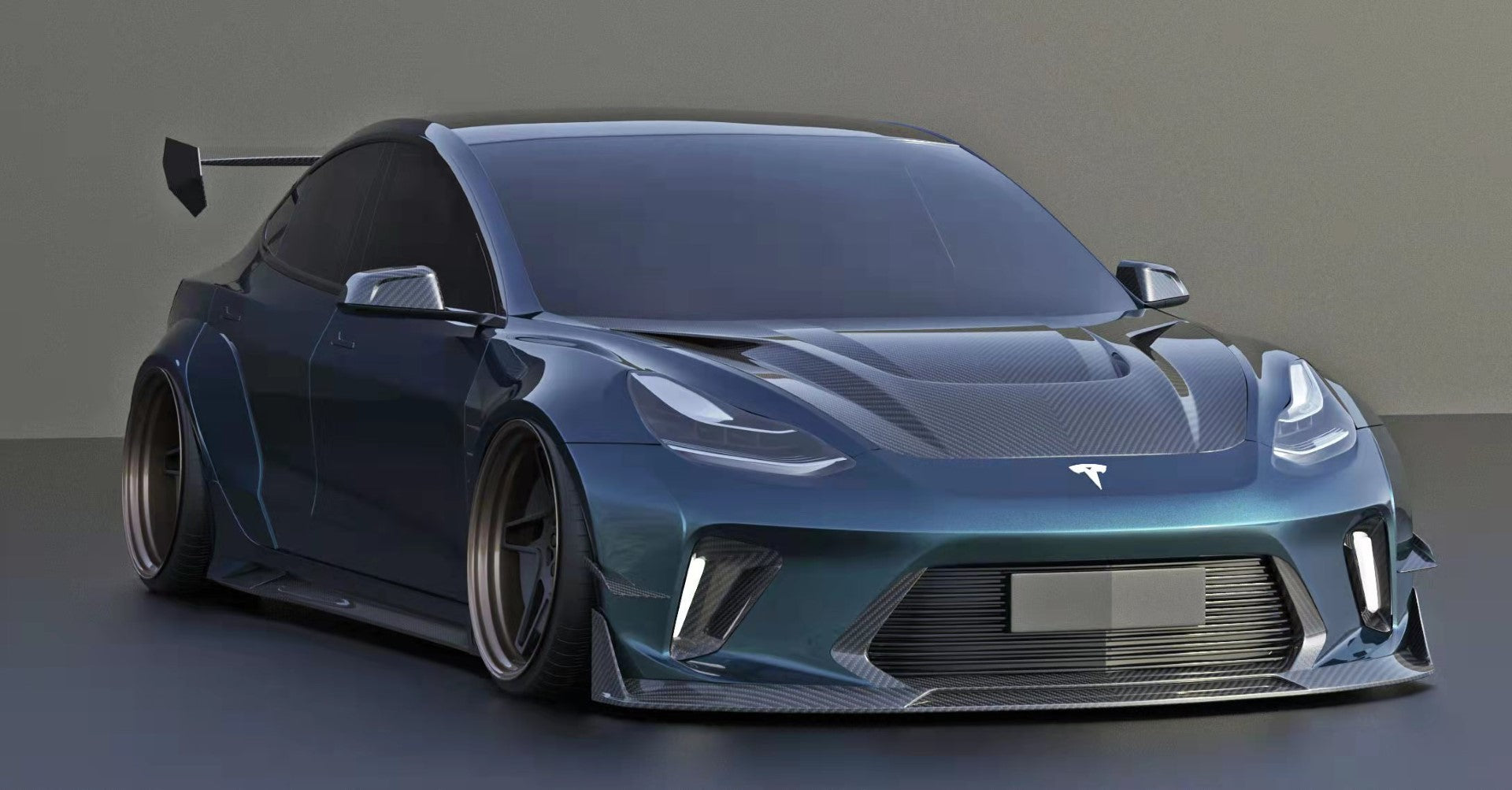 Robot "HACKER"  Widebody Front Bumper & Front Lip For Tesla Model 3