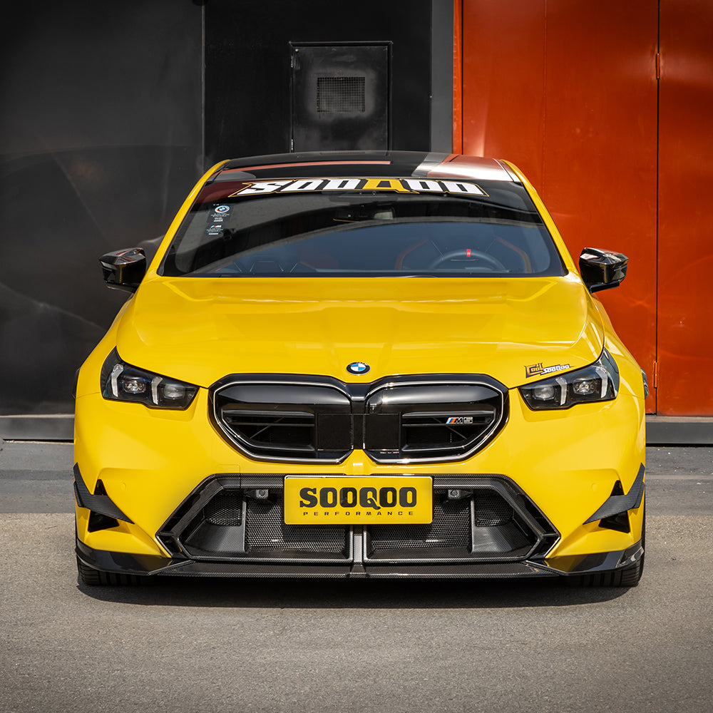 SOOQOO BMW M5 G90 carbon fibre front splitter - rear three-quarter view