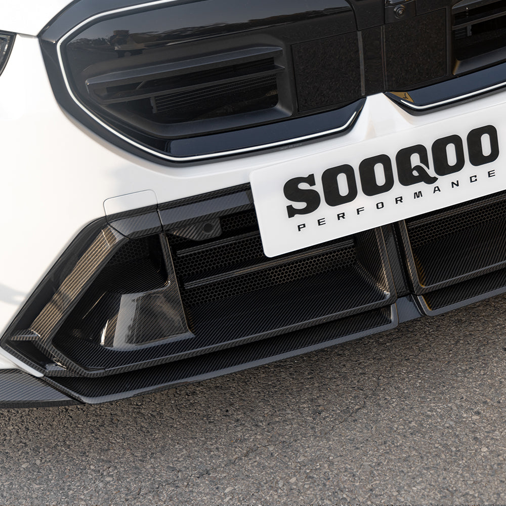 SOOQOO BMW M5 G90 carbon fibre front splitter - full vehicle shot with part installed