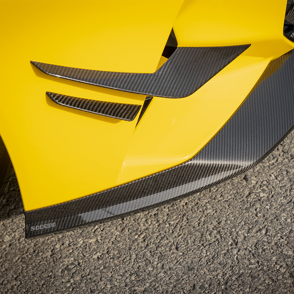 SOOQOO BMW M5 G90 carbon fibre front splitter - rear three-quarter view