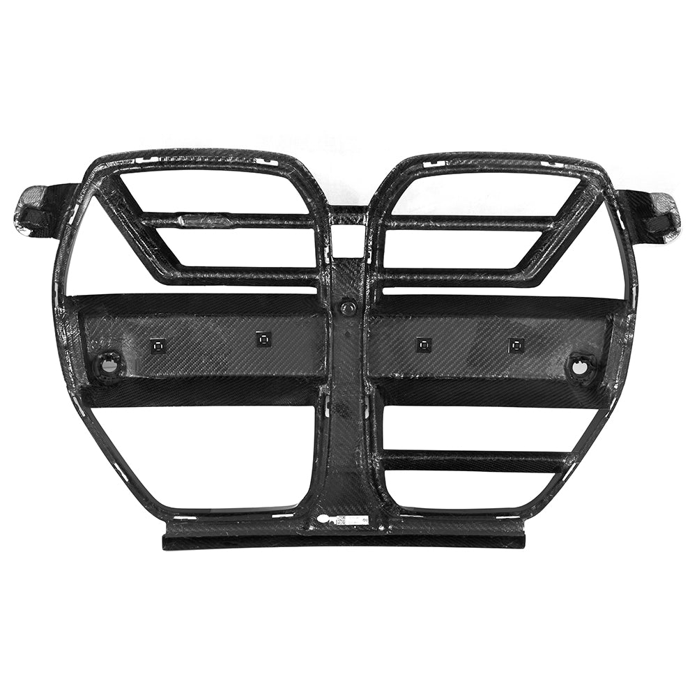 SOOQOO BMW M3 G80 carbon fibre grille - top-down view showing panel alignment