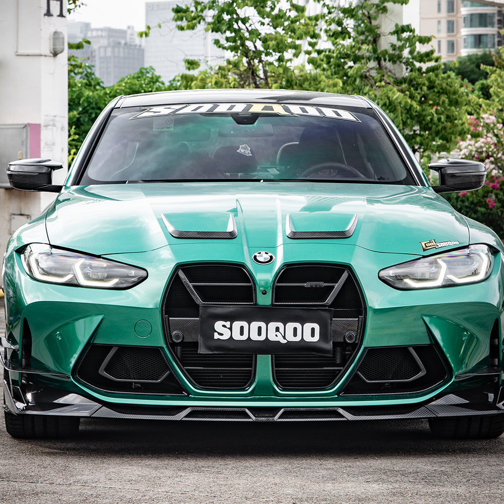 SOOQOO BMW M3 G80 carbon fibre grille - rear three-quarter view