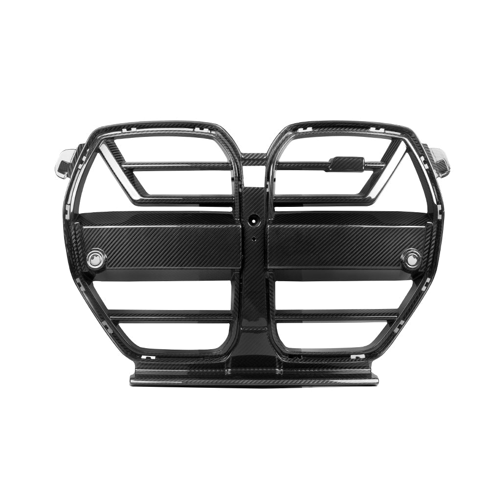 SOOQOO BMW M3 G80 carbon fibre grille - front three-quarter view
