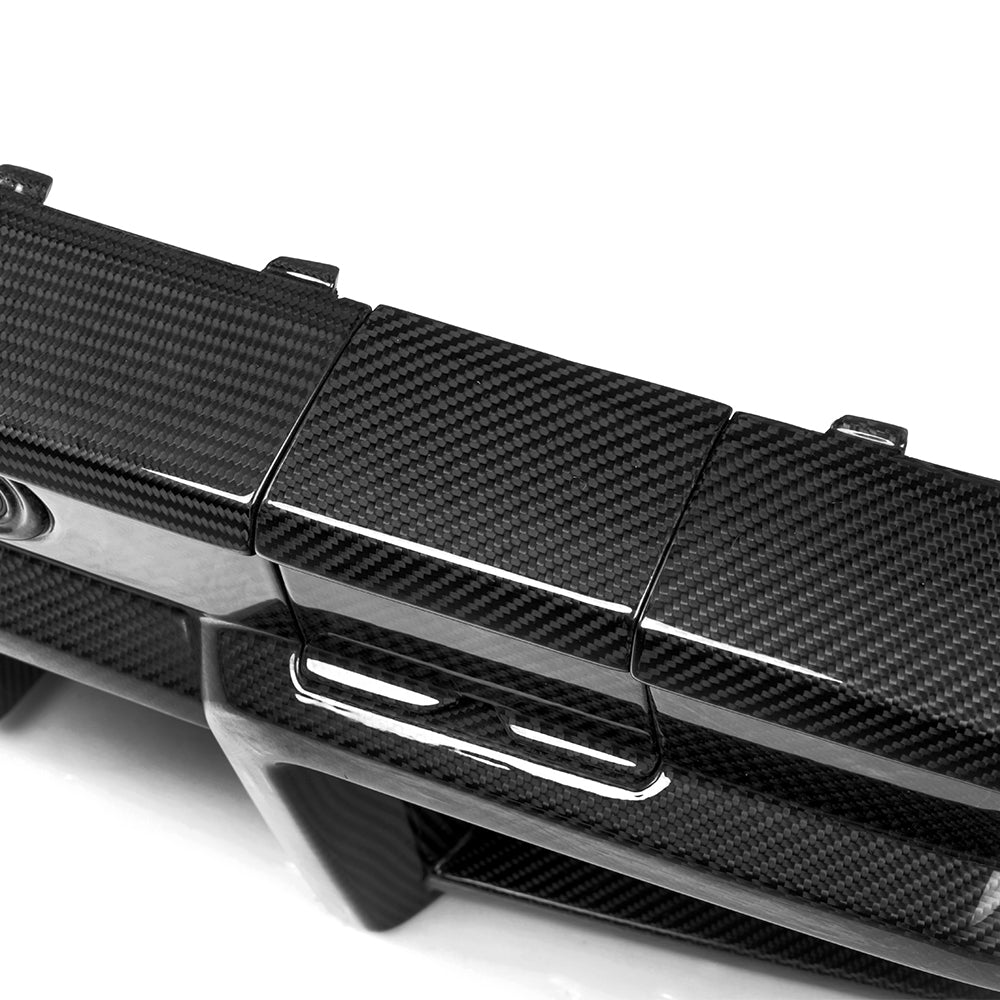 SOOQOO BMW M5 G90 carbon fibre rear diffuser - front three-quarter view