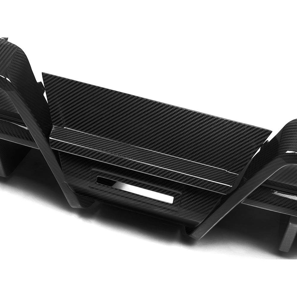 SOOQOO BMW M5 G90 carbon fibre rear diffuser - front three-quarter view