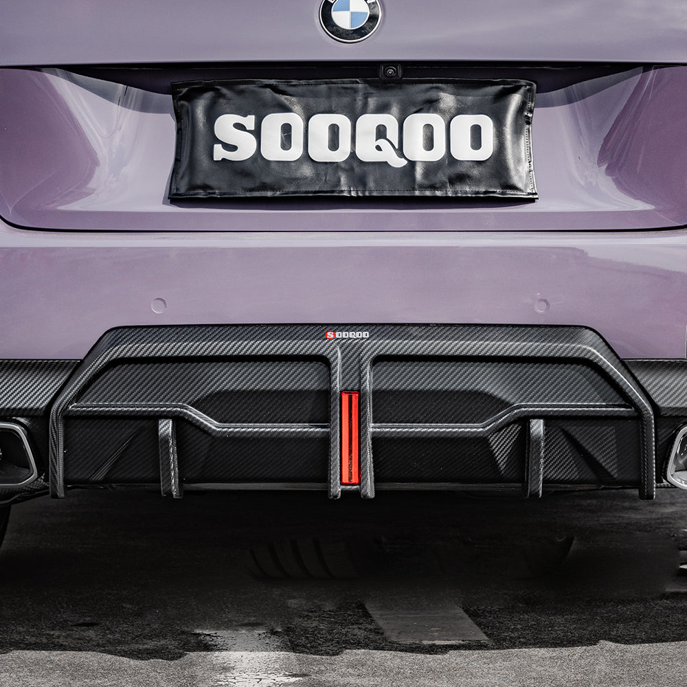 SOOQOO BMW 2 Series G42 carbon fibre rear diffuser - side profile view