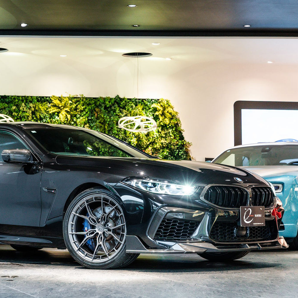 SOOQOO BMW M8  carbon fibre front splitter - side profile view