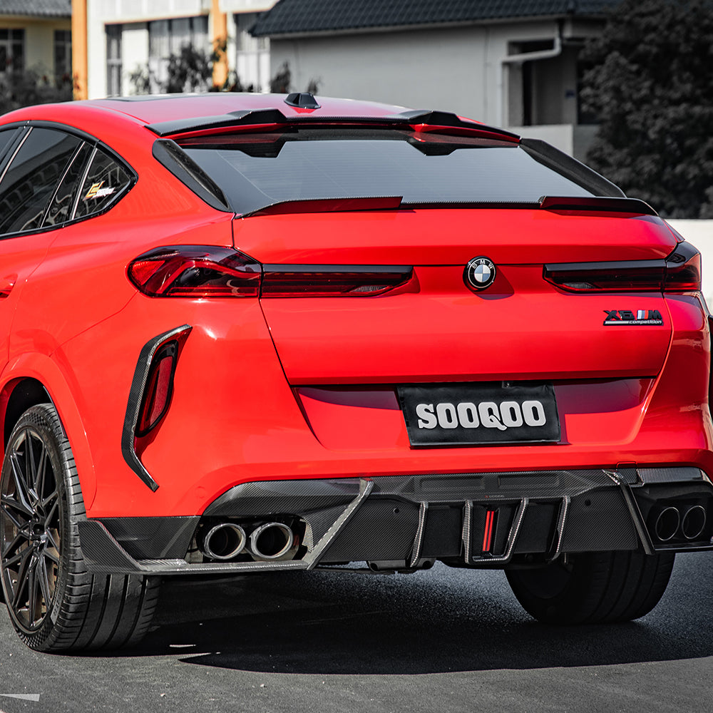 SOOQOO BMW X6M F96 carbon fibre rear diffuser - rear three-quarter view