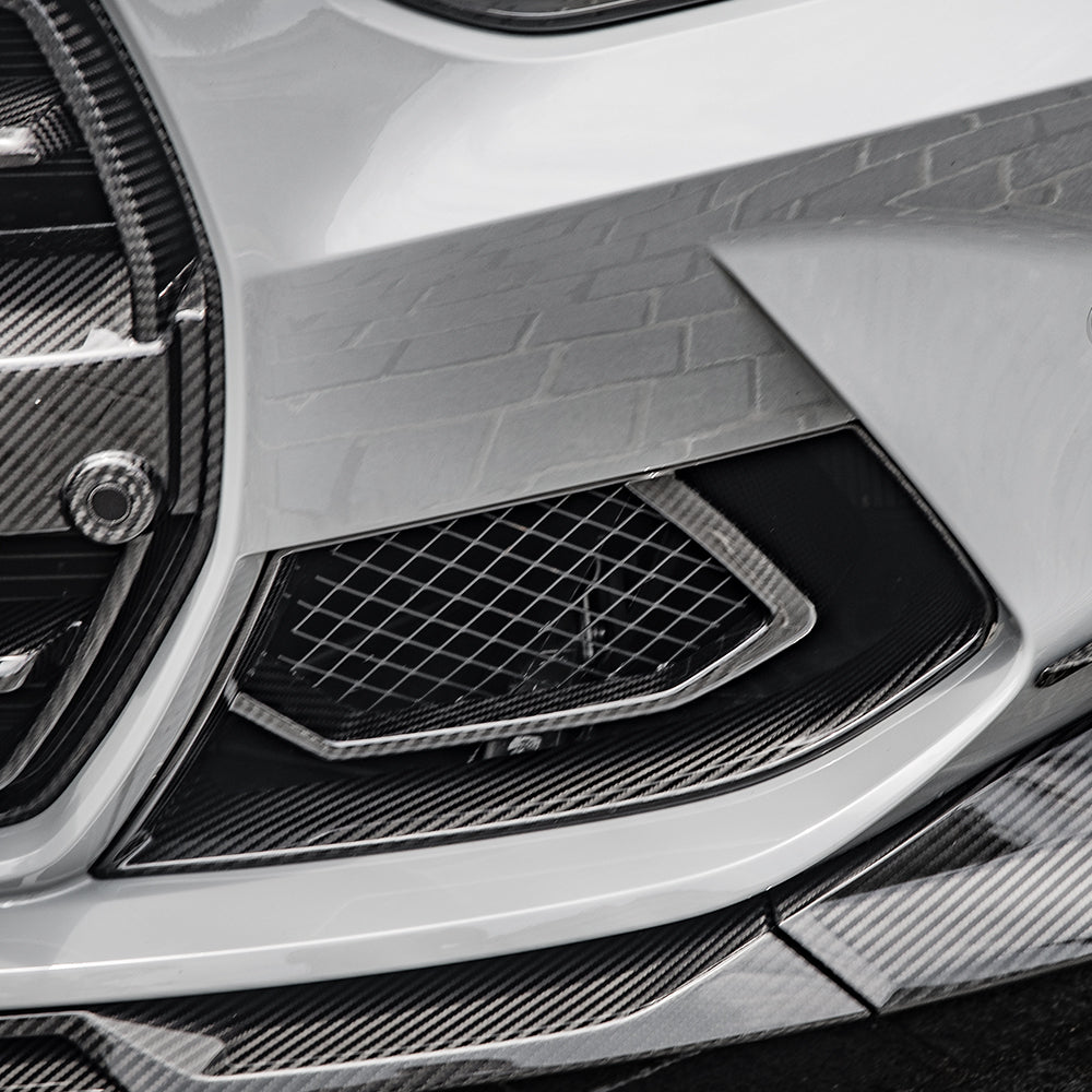 SOOQOO BMW M3 G80 carbon fibre front duct - top-down view showing panel alignment
