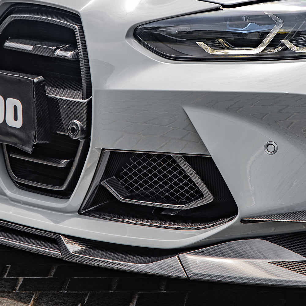 SOOQOO BMW M3 G80 carbon fibre front duct - rear three-quarter view