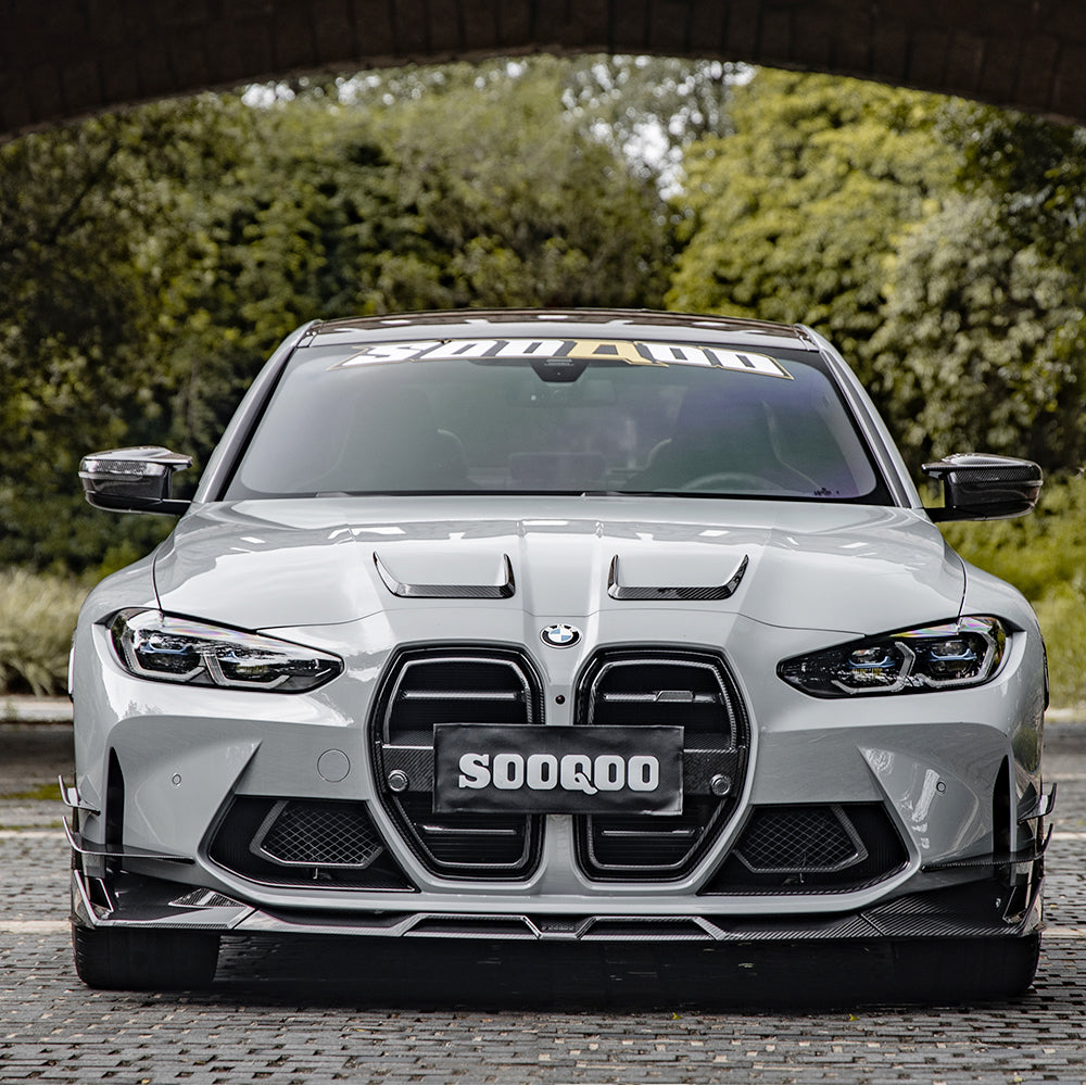 SOOQOO BMW M3 G80 carbon fibre front duct - rear three-quarter view