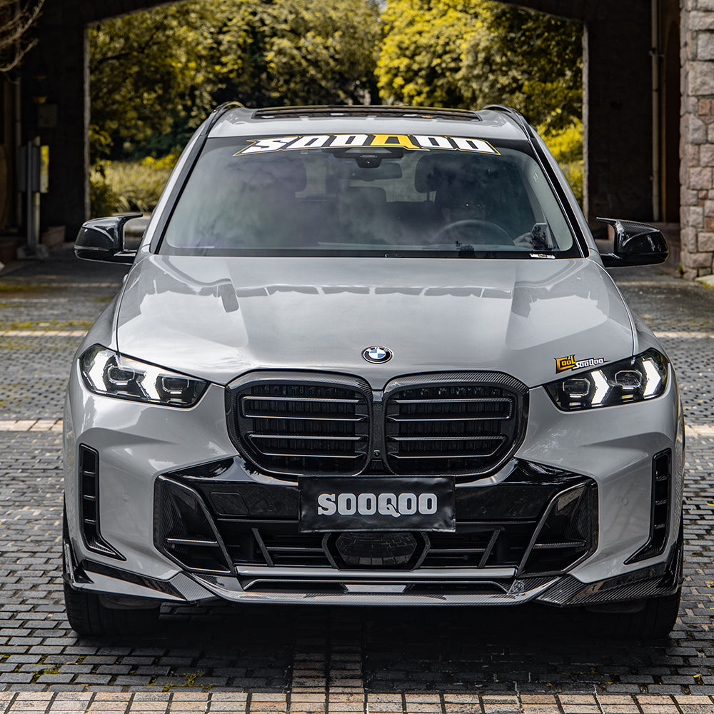 SOOQOO BMW X5 G05 carbon fibre front splitter - rear three-quarter view