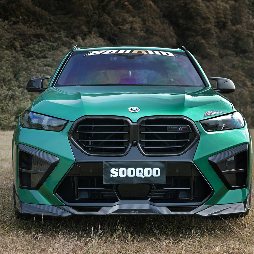 SOOQOO BMW X5M F95 carbon fibre front splitter - full vehicle shot with part installed