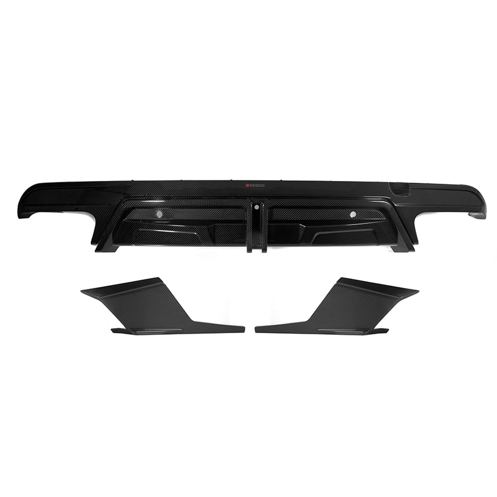 SOOQOO BMW X5M F95 carbon fibre rear diffuser - front three-quarter view