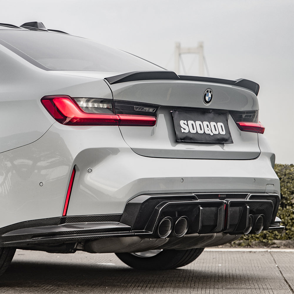 SOOQOO BMW M3 G80 carbon fibre rear diffuser - full vehicle shot with part installed
