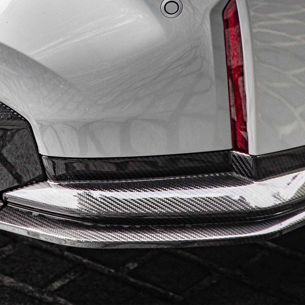 SOOQOO BMW M3 G80 carbon fibre rear diffuser - rear three-quarter view