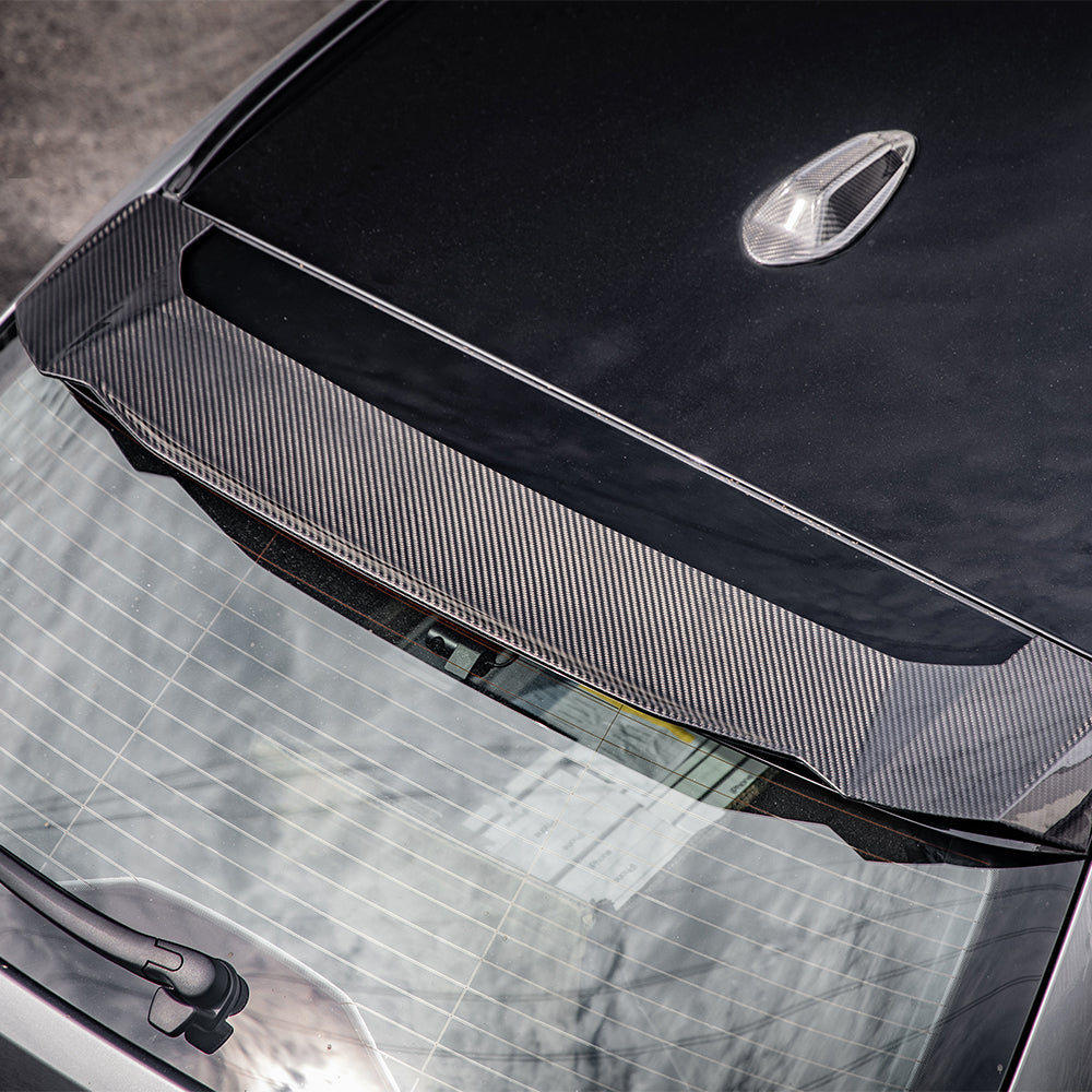 SOOQOO BMW M3 G81 carbon fibre spoiler - rear three-quarter view