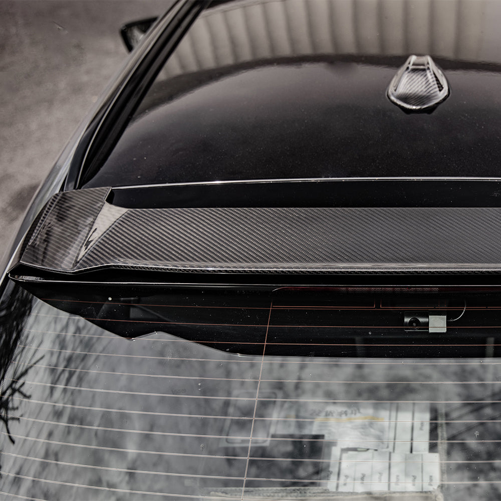 SOOQOO BMW M3 G81 carbon fibre spoiler - full vehicle shot with part installed
