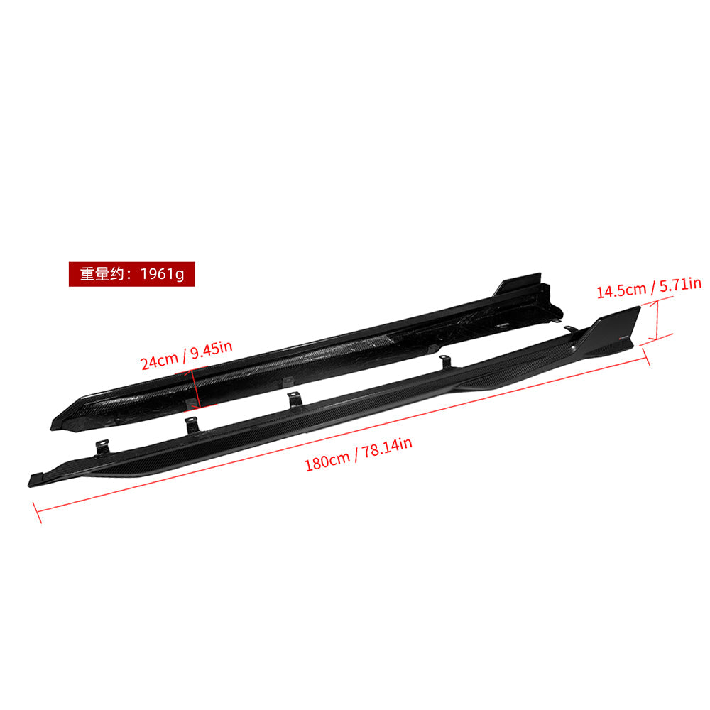 SOOQOO BMW X5M F95 carbon fibre side skirt - full vehicle shot with part installed