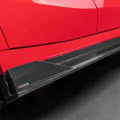 SOOQOO BMW X6M F96 carbon fibre side skirt - rear three-quarter view
