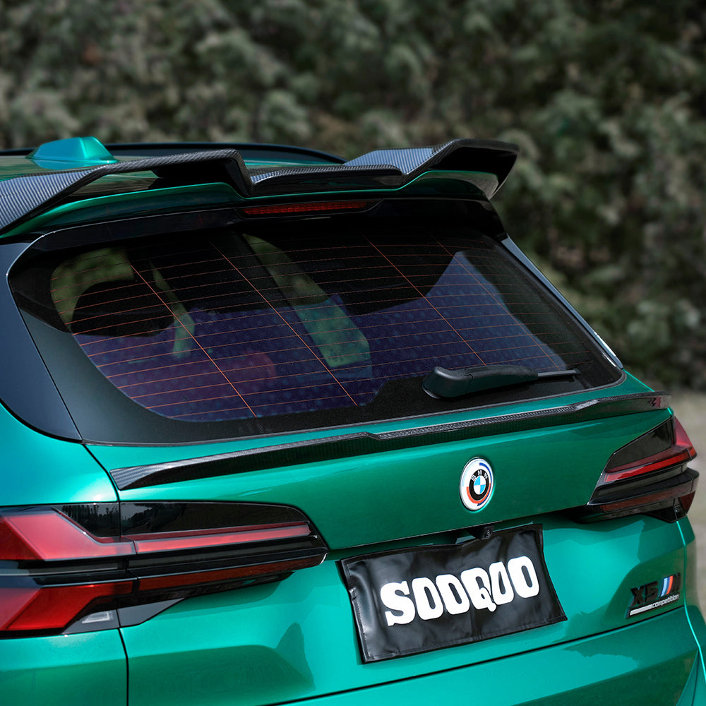 SOOQOO BMW X5M F95 carbon fibre spoiler - rear three-quarter view