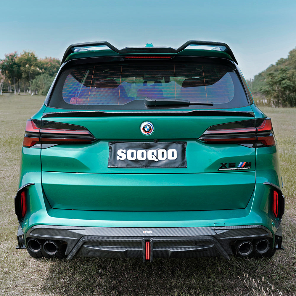 SOOQOO BMW X5M F95 carbon fibre spoiler - close-up of carbon fibre weave detail