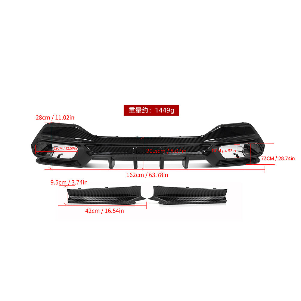 SOOQOO BMW 8 Series G16 carbon fibre rear diffuser - front three-quarter view