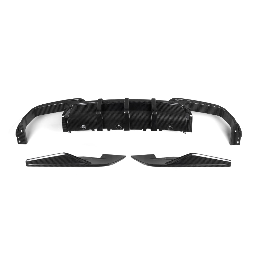 SOOQOO BMW M8 F91 carbon fibre rear diffuser - front three-quarter view