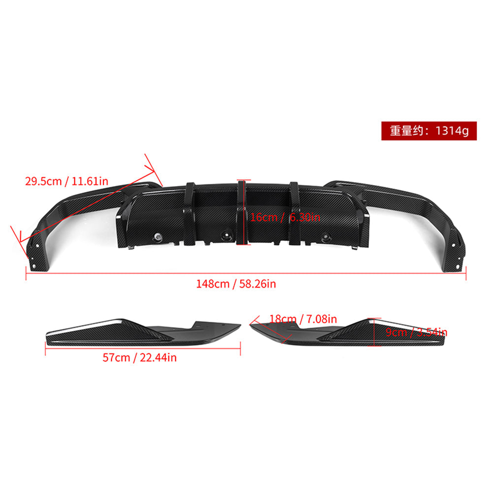 SOOQOO BMW M8 F91 carbon fibre rear diffuser - front three-quarter view