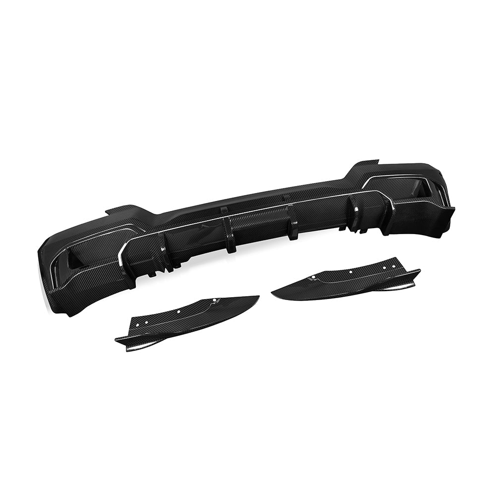 SOOQOO BMW iX3 G08 carbon fibre rear diffuser - side profile view