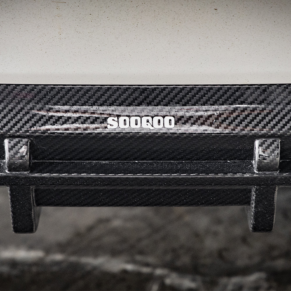 SOOQOO BMW iX3 G08 carbon fibre rear diffuser - full vehicle shot with part installed