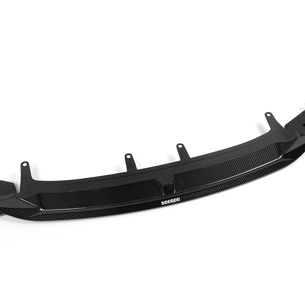 SOOQOO BMW 8 Series G16 carbon fibre front splitter - front three-quarter view
