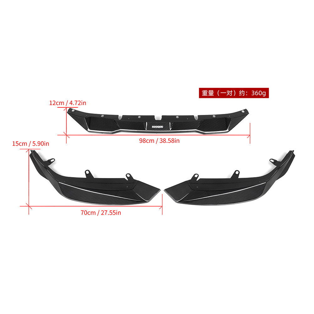 SOOQOO BMW M2 G87 carbon fibre front splitter - front three-quarter view