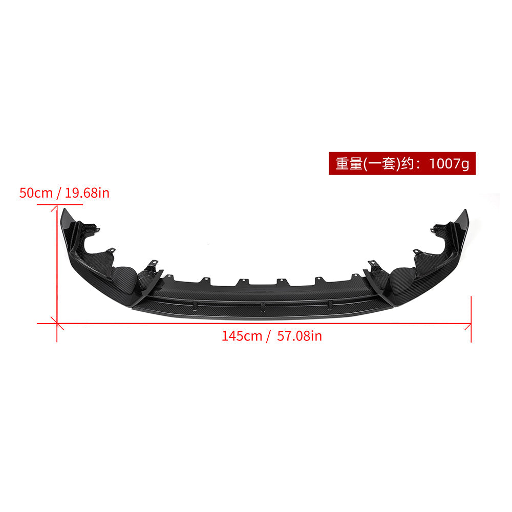 SOOQOO BMW iX3 G08 carbon fibre front splitter - front three-quarter view
