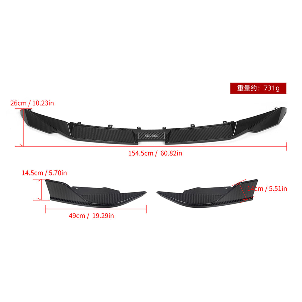 SOOQOO BMW M8  carbon fibre front splitter - front three-quarter view